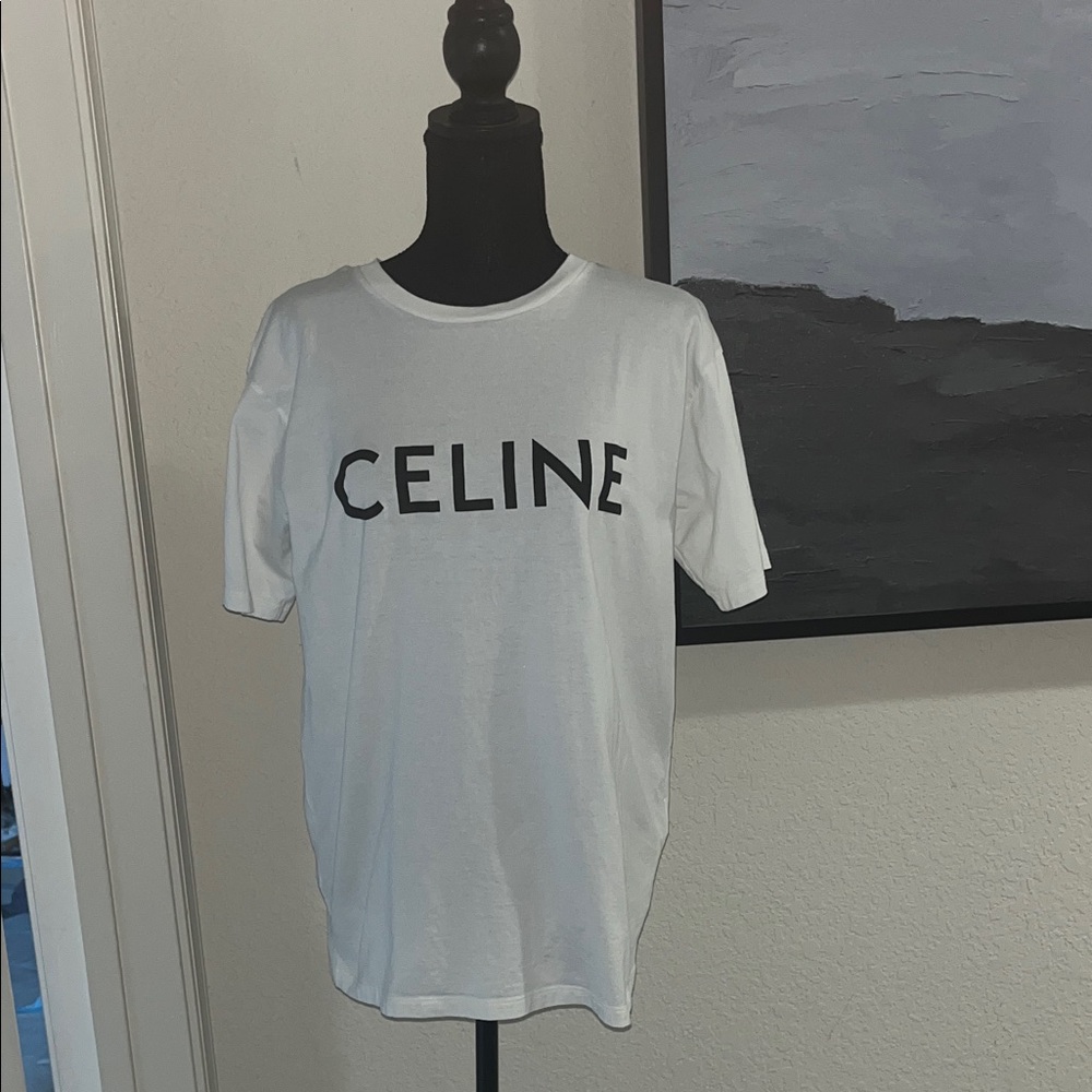 Celine Classic White Tee with Black Logo